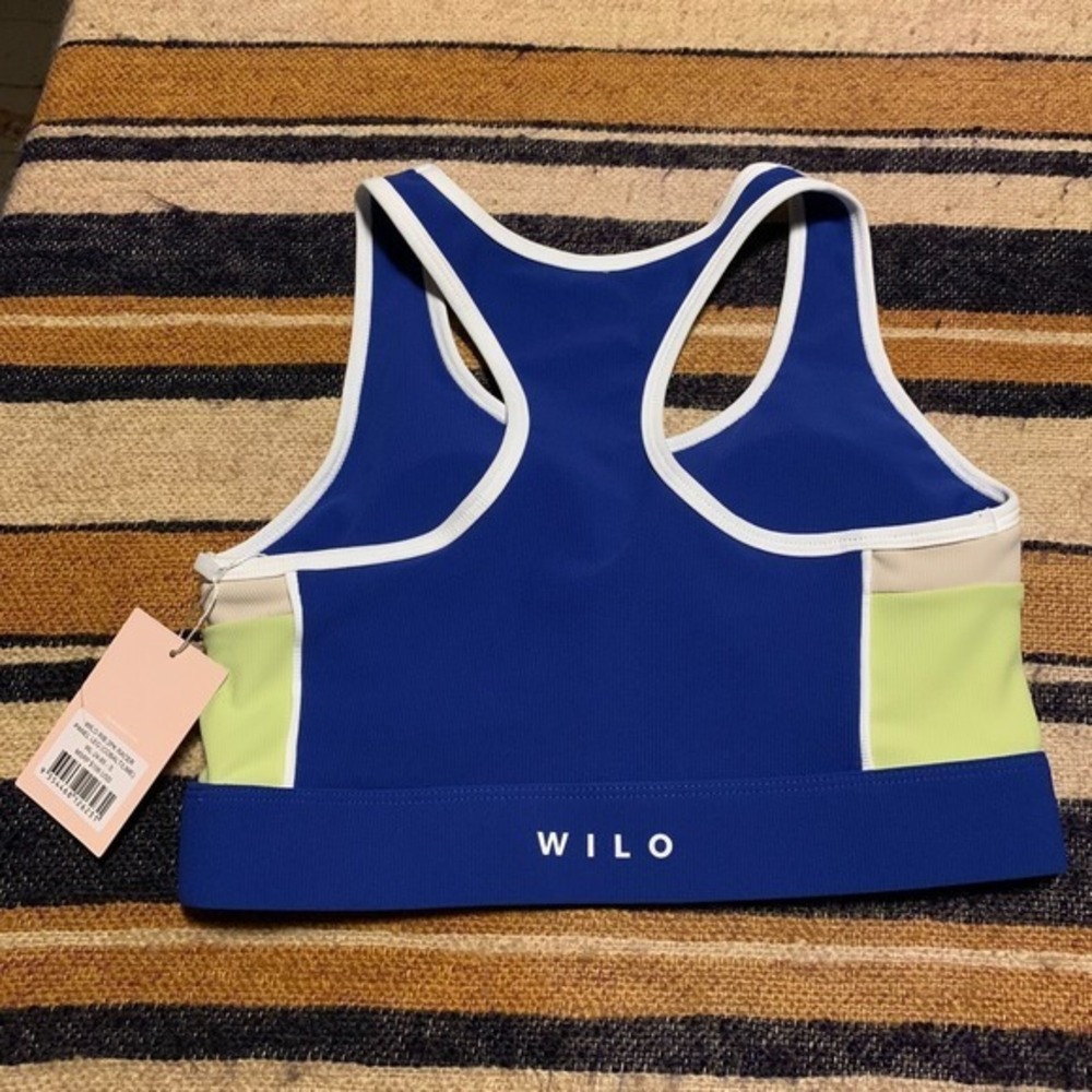 WILO Ribbed Racer Panel Leggings Sports Bra Set Cobalt Lime Tan Small New - Picture 3 of 7